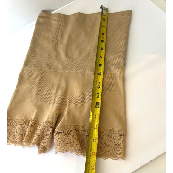 High-Waisted Shapewear Shorts Lace Trim Beige Seamless Butt Lifter Shorts - Picture 7 of 8